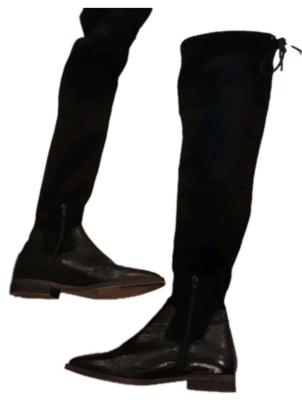 FREE PEOPLE-BICOASTAL Over Knee Boots-Black- Low Heel-Zip & Tie Sz 36/6